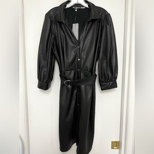 Karl Lagerfeld Black Faux leather belted dress, knee length. Size 14. NWT